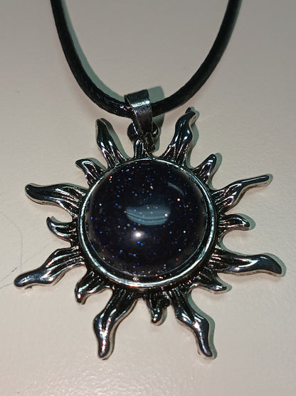 Blue Sandstone Sun Pendant Necklace
