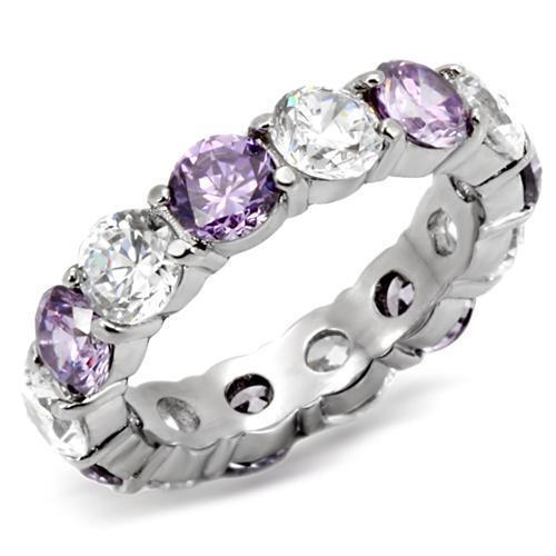 High Polished Stainless Steel Amethyst Ring
