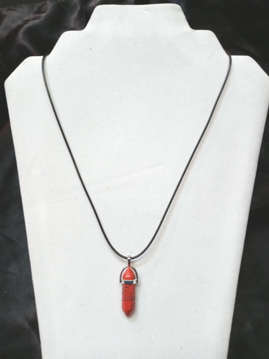 Bullet Shape Healing Stones with Black Paracord Necklace - Red Jasper