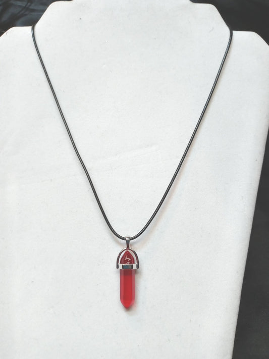 Bullet Shape Healing Stones with Black Paracord Necklace - Red Aventurine