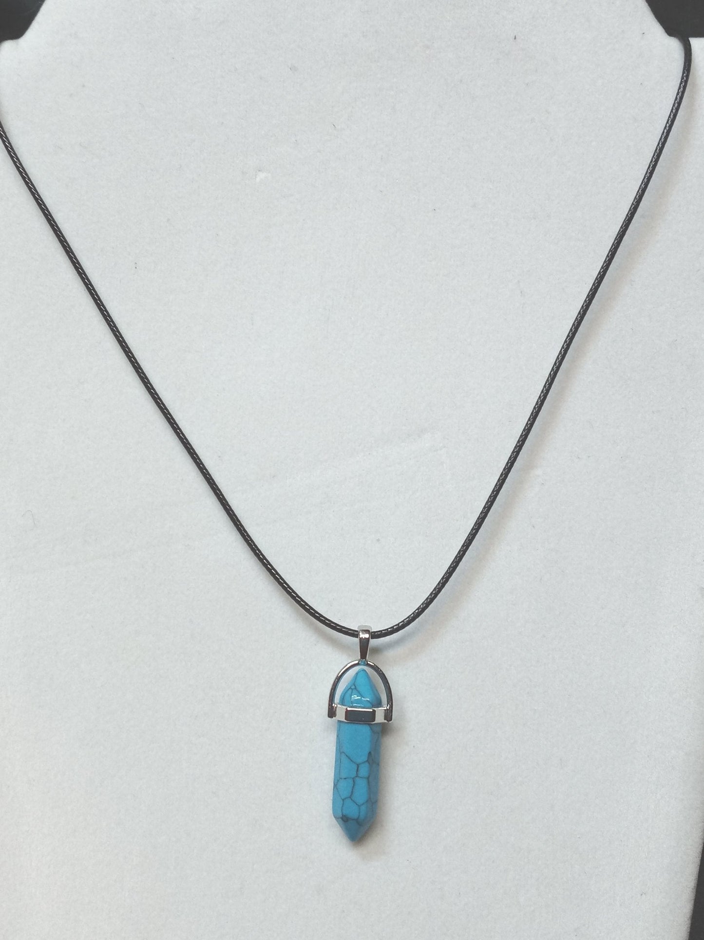 Bullet Shape Healing Stones with Black Paracord Necklace - Turquoise