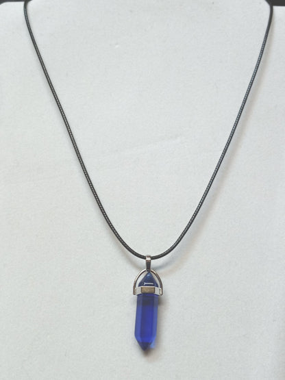 Bullet Shape Healing Stones with Black Paracord Necklace - Blue Crystal