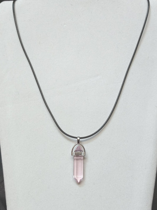 Bullet Shape Healing Stones with Black Paracord Necklace - Rose Quartz