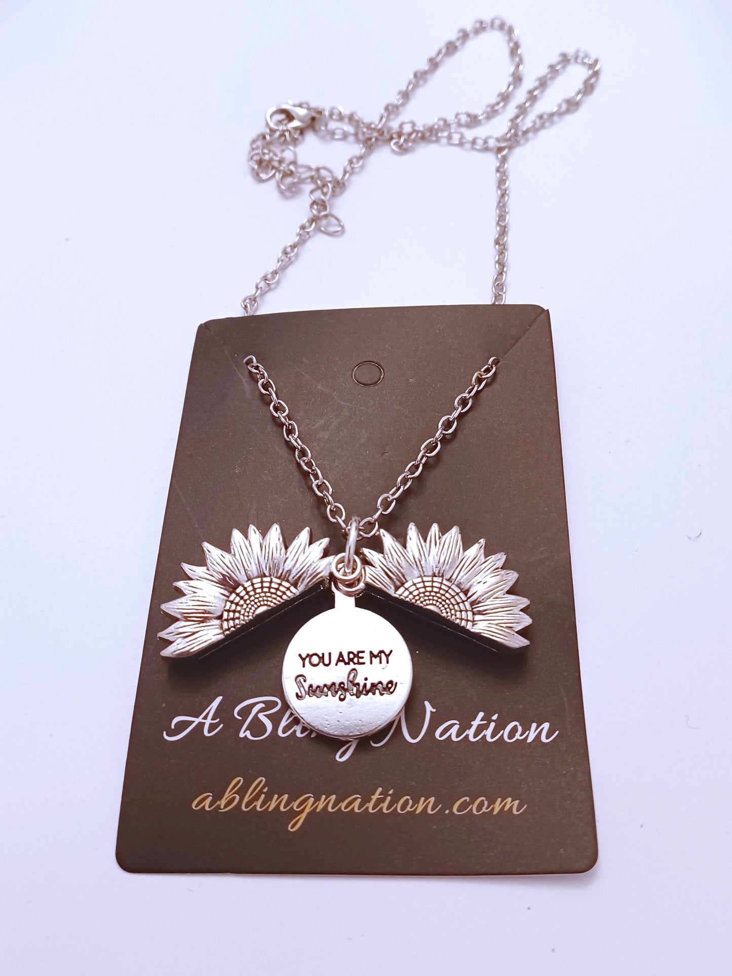 Sunflower Pendant on Silver Chain Necklace