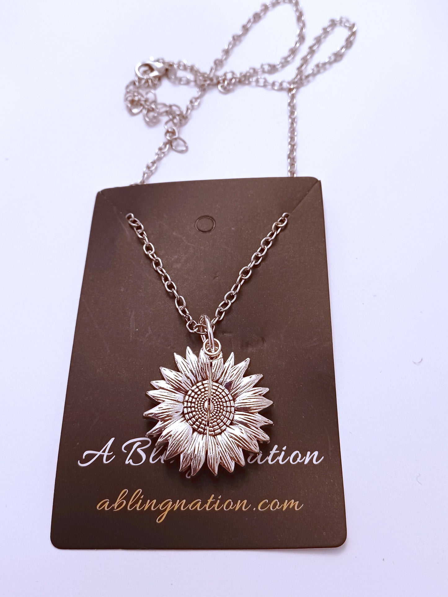 Sunflower Pendant on Silver Chain Necklace