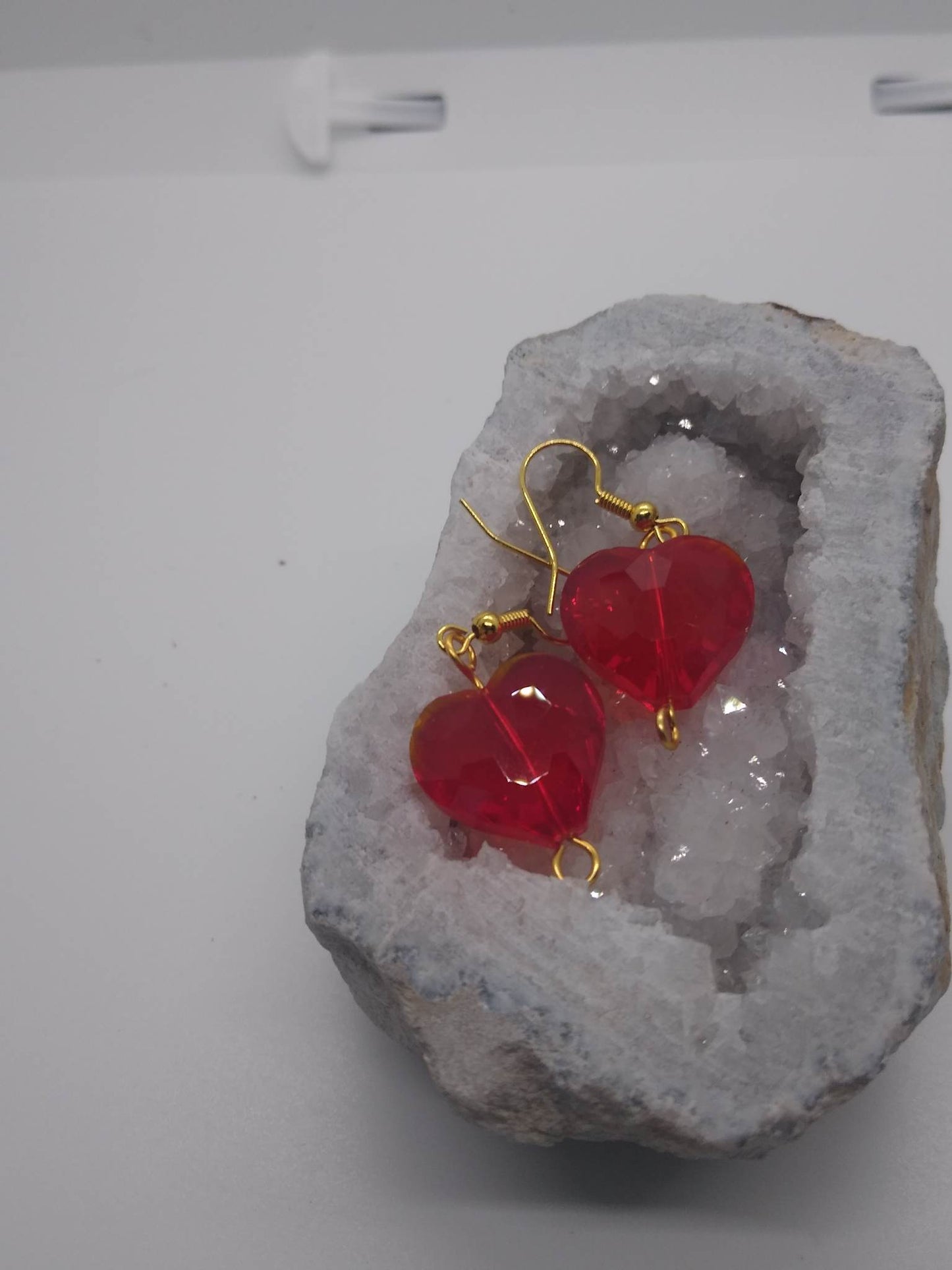 Gold and Red Heart Earring Set
