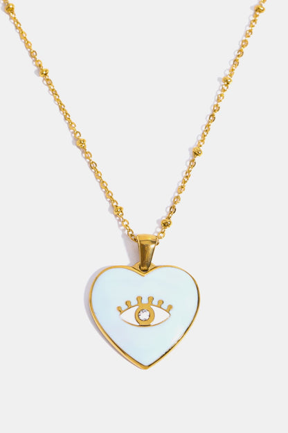 Heart & Evil Eye Shape 18K Gold Plated Pendant Necklace