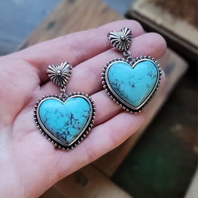 Turquoise Alloy Heart Dangle Earrings