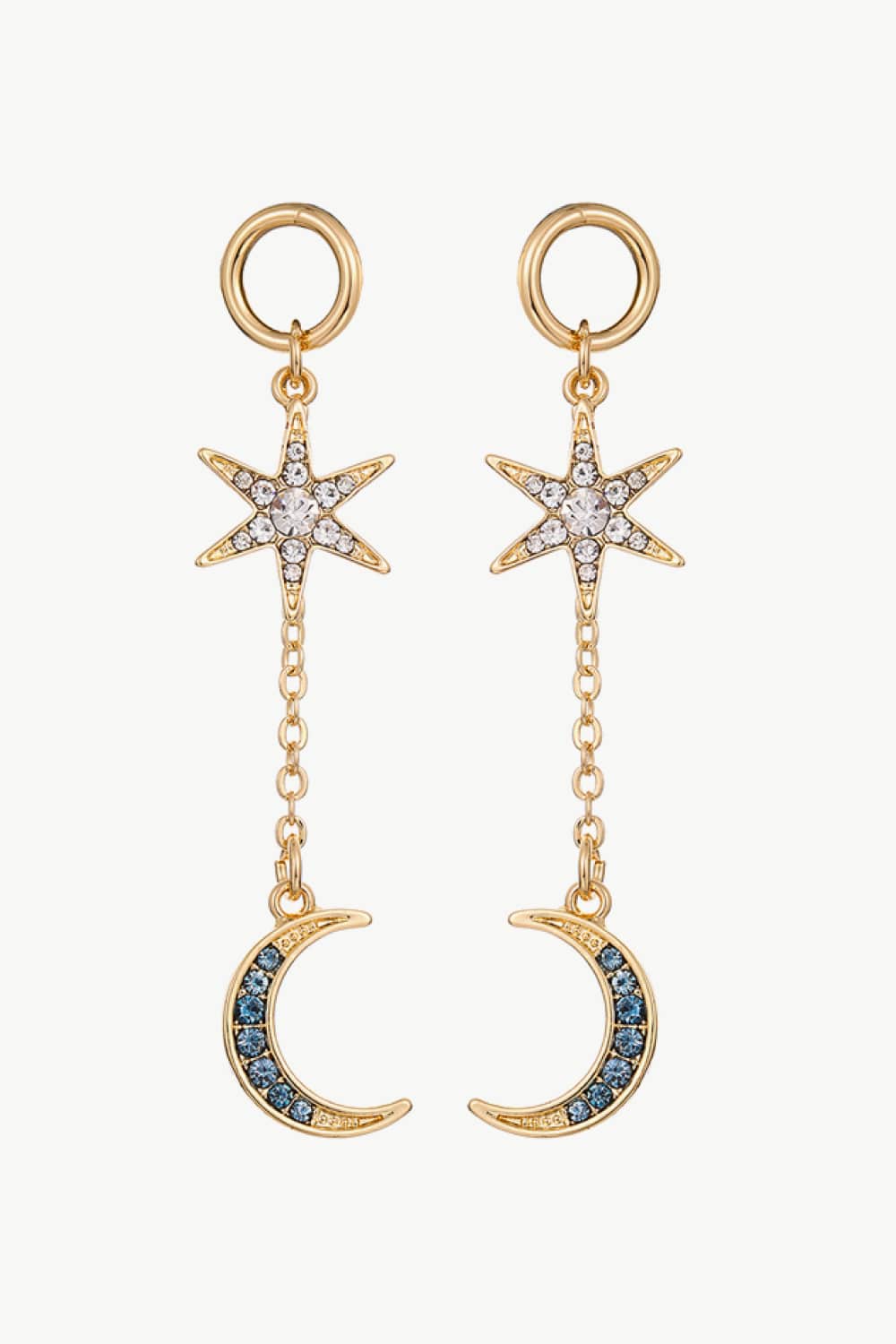 5-Pair Inlaid Rhinestone Star and Moon Drop Earrings