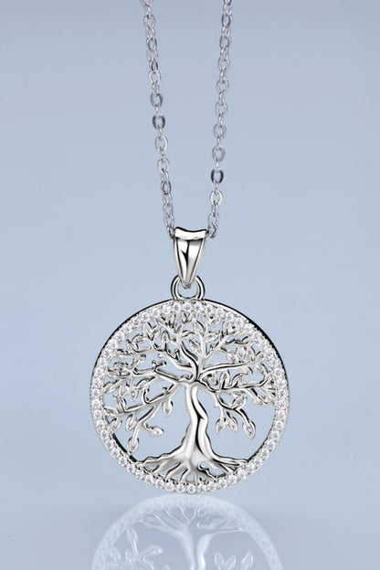 Adored 925 Sterling Silver Moissanite Tree of Life Pendant Necklace