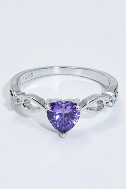 Amethyst Crystal Heart 925 Sterling Silver Ring