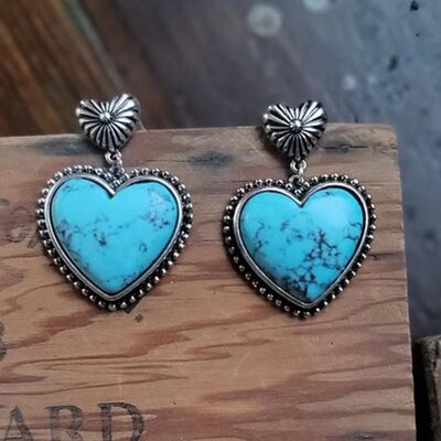 Turquoise Alloy Heart Dangle Earrings