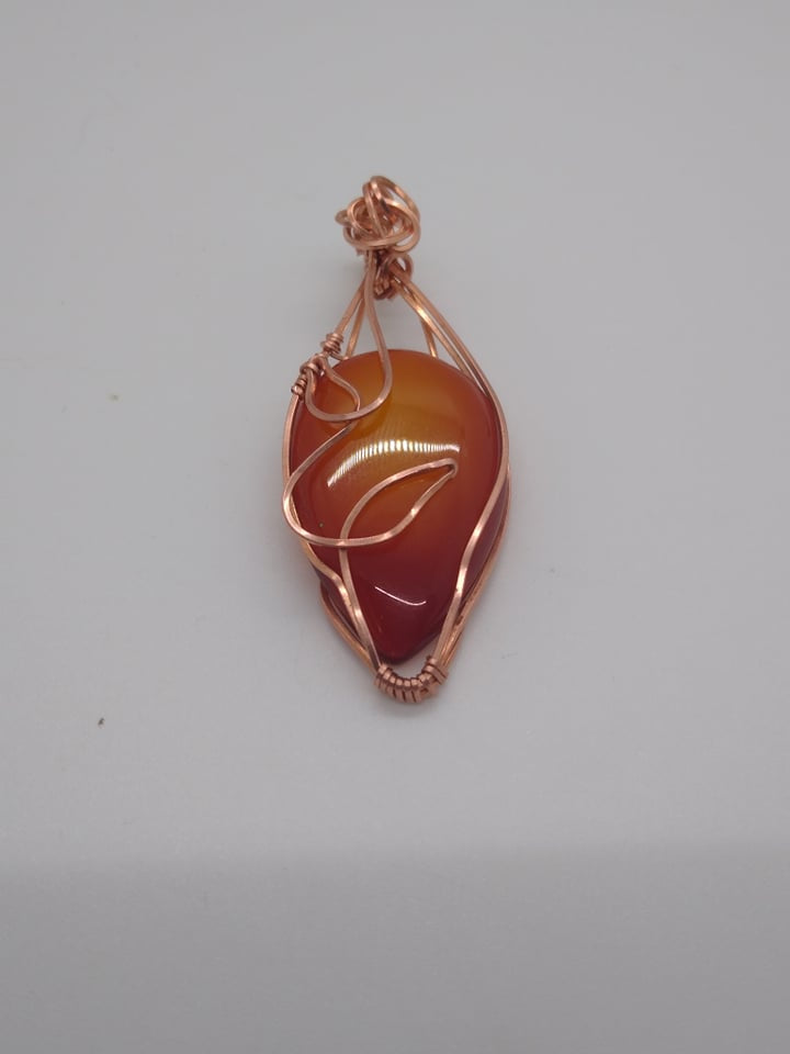 Red Agate Rose and Leaf Pendant